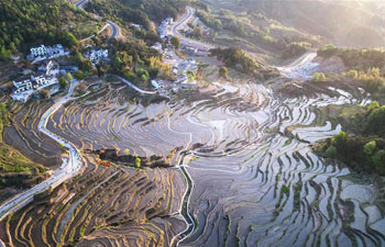 Bird's-eye view of terraced fields on Wuyun mountain in C China